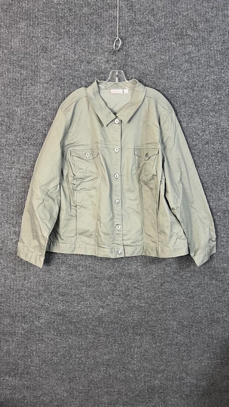 Belle Kim Gravel Jean Jacket Womens Plus 5X Green Button Up Cotton Stretch